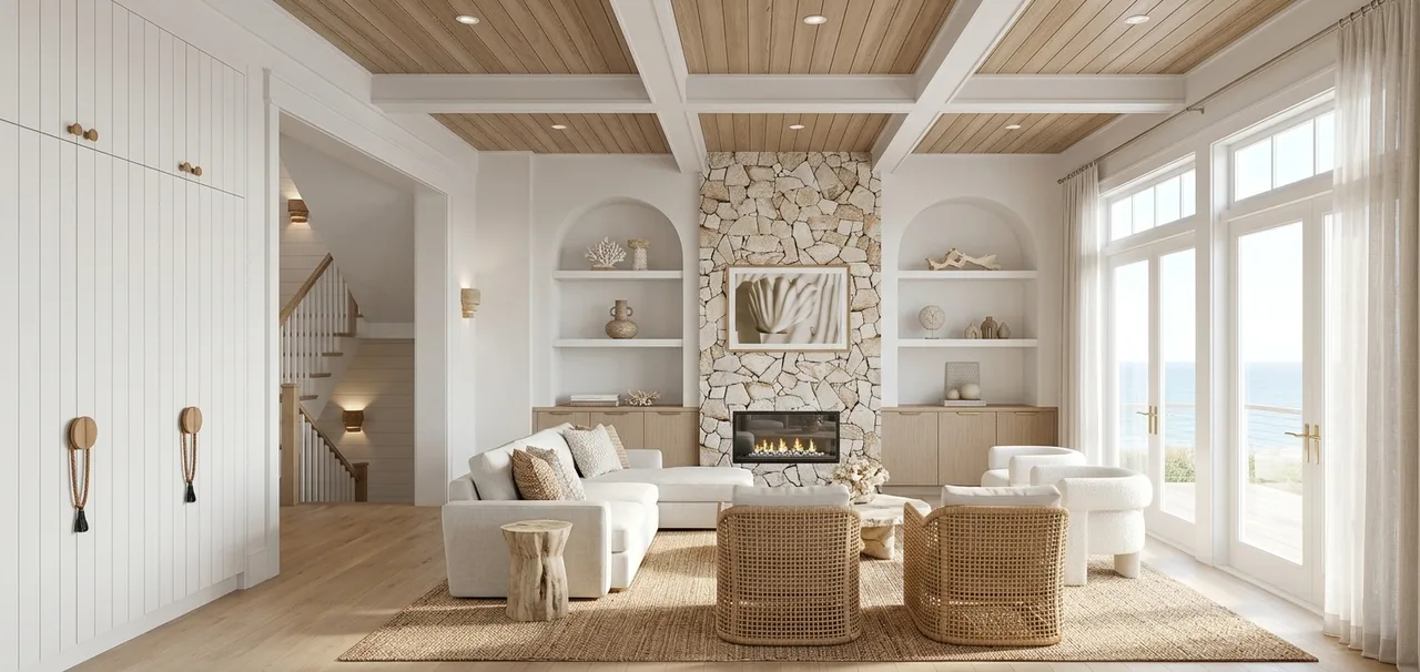 Coastal living room concept created with DesignDraft